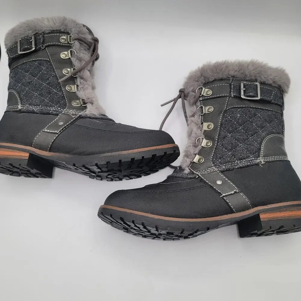 Rock & Candy girls Gray Faux Fur Winter Boots Lace Up Size 3